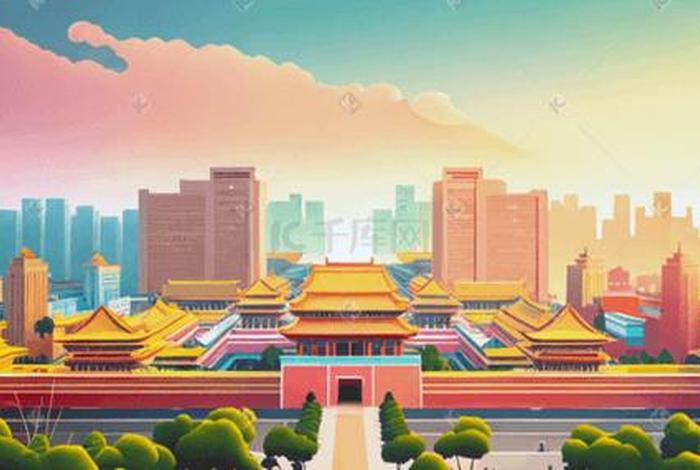 扁平化建筑物，扁平建筑插画