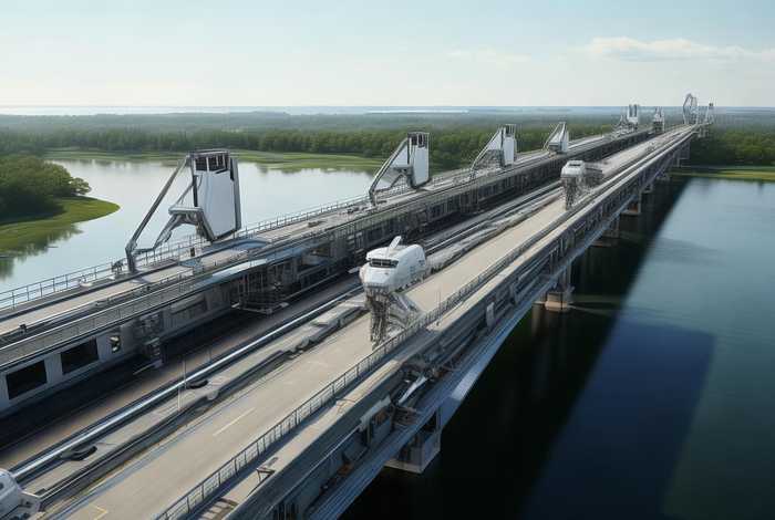 桥托运智能建站，智能物流搬运桥梁结构设计