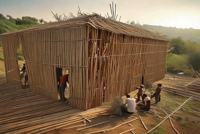 用竹子搭建房子；用竹子搭建房子视频
