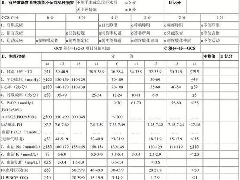 apacheⅱ评分（sapsⅱ评分）