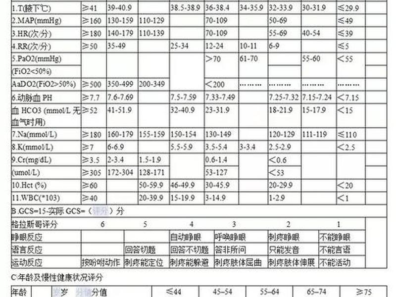 apacheⅱ评分（sapsⅱ评分）