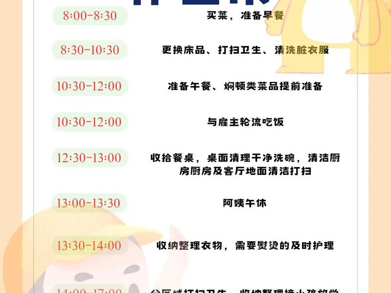 保姆流程、白班保姆一天工作流程 保姆流程、白班保姆一天工作流程