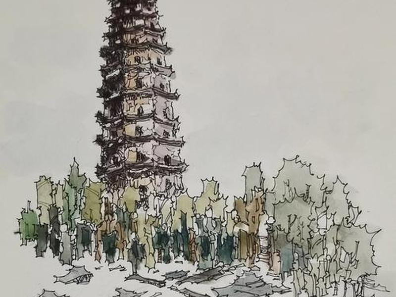 宁夏银川古建筑;宁夏银川古建筑绘画 宁夏银川古建筑;宁夏银川古建筑绘画