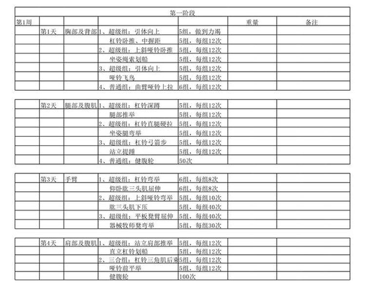 一周健身计划 一周健身计划表珍藏表 一周健身计划 一周健身计划表珍藏表