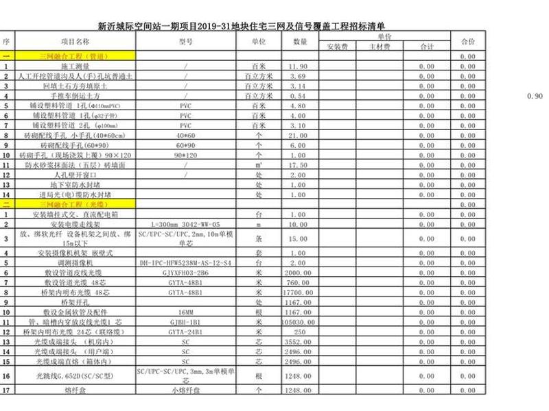 三网合一工程清单;三网合一工程清单模板 三网合一工程清单;三网合一工程清单模板